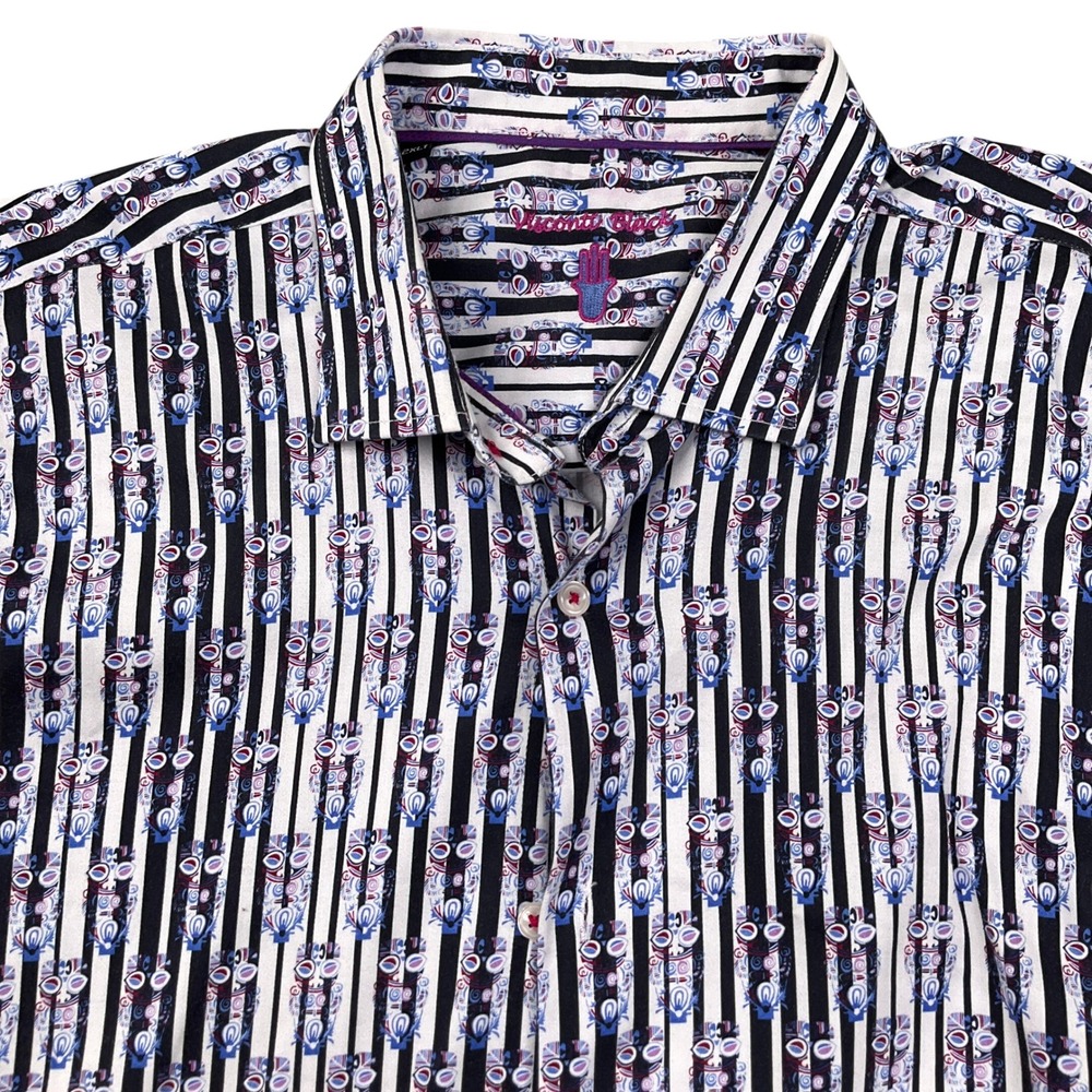 Luciano Visconti Black Shirt Mens 3XLarge Pink Blue Geometric Vibrant Streetwear